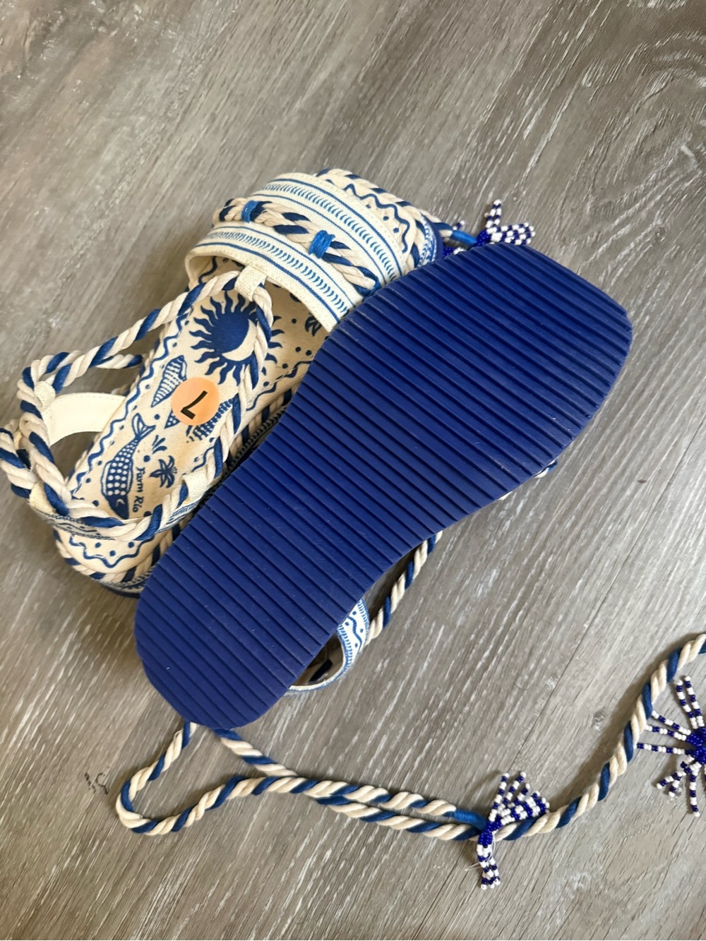 FARM Rio Blue & White Embroidered Platform Sandals - Picture 3 of 4